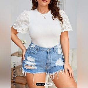 SHEIN Clasi Plus Puff Sleeve Eyelet Embroidery Tee. New never used